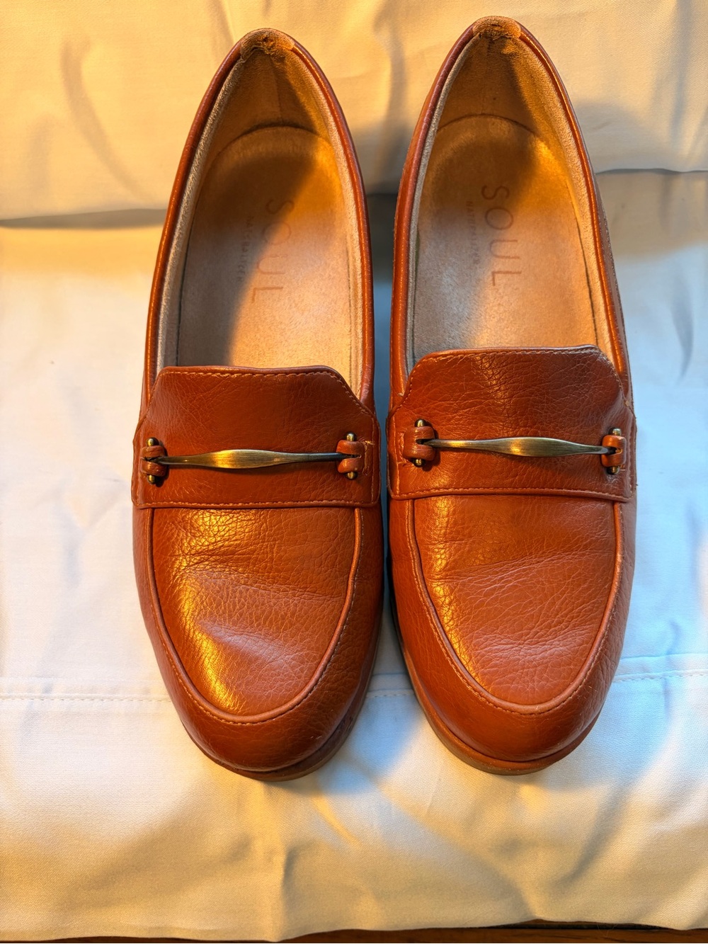 SOUL Naturalizer Cognac Leather Wedge Loafers Women’s 8 Comfort Shoes